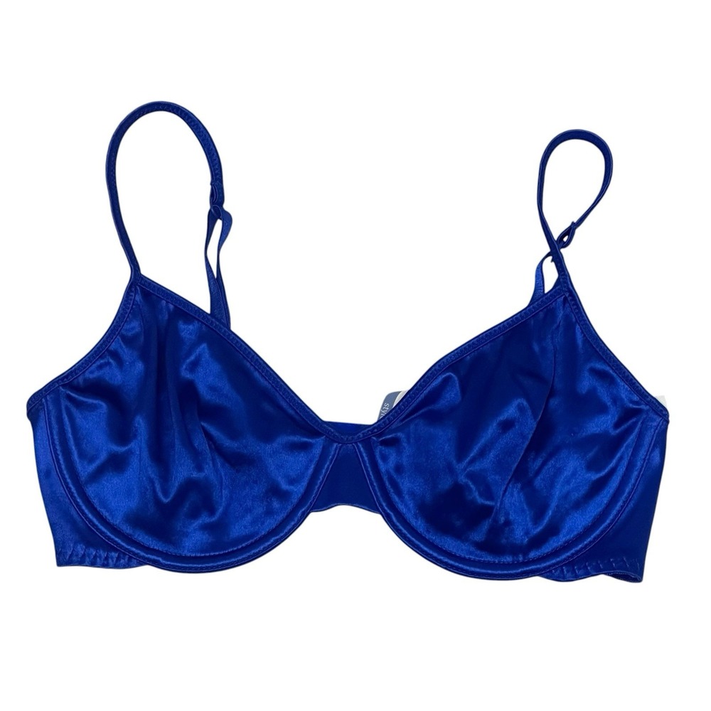 Cabernet Style 51095 Seamless Full Coverage Satin Underwire Bra Size 34A Blue